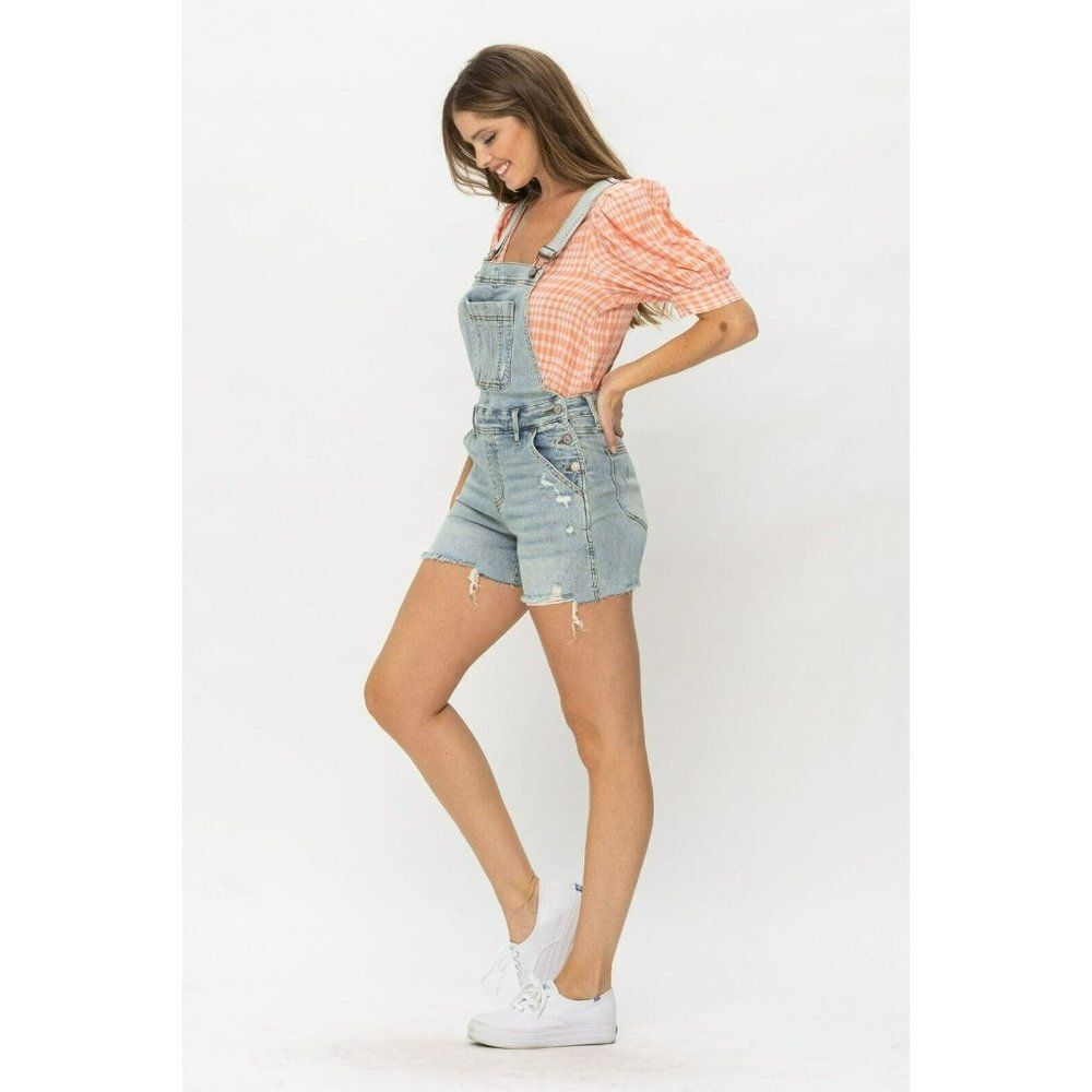 Judy Blue The Daisy Distressed Denim Overall Shorts S-XL New 15210 - Picture 6 of 13